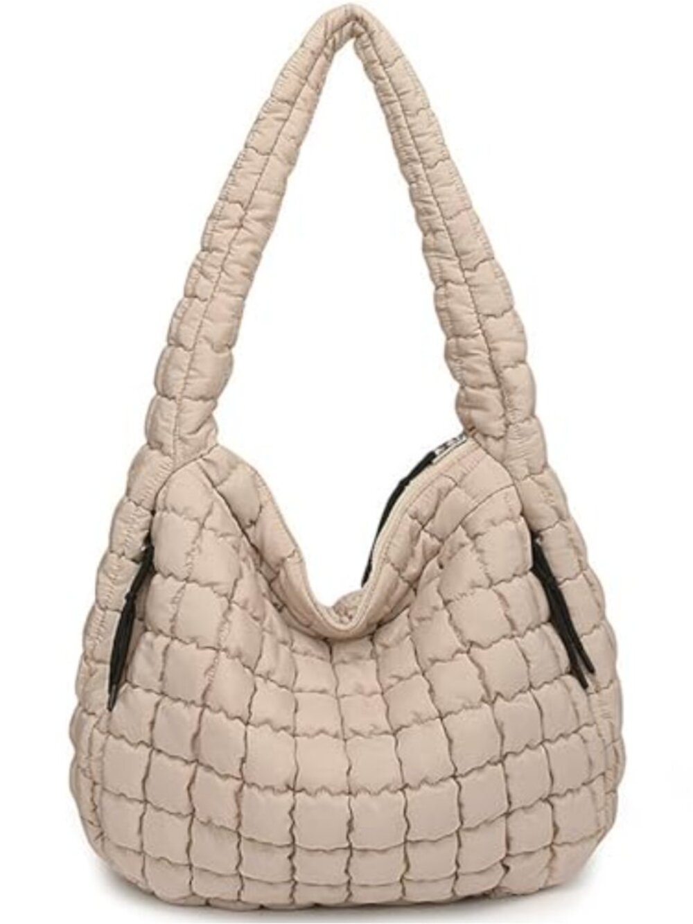Large Quilted Puffer Tote Bag, Nylon Hobo Shoulder Bag with Pockets